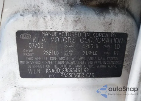 2006 Kia Optima Ex V6/Lx V6 from USA, damaged, VIN KNAGD128865461192